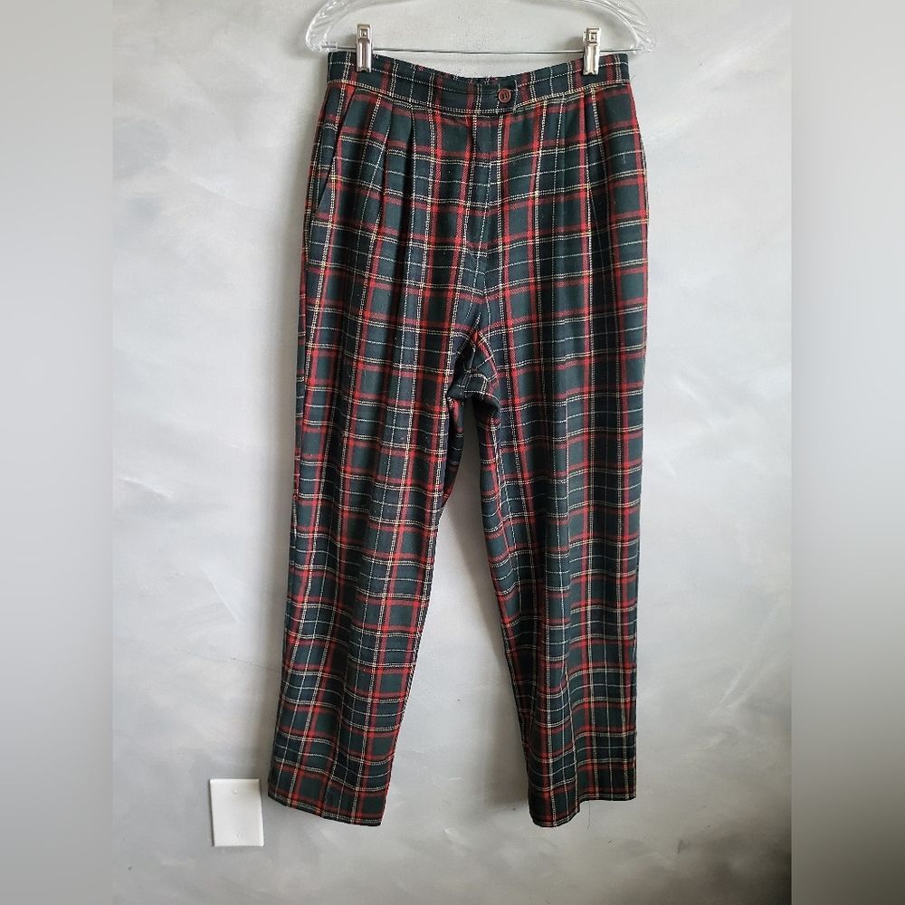 Koret High Waisted Pleated Lined & Pocketed Wool Blend Tartan Plaid Pants Sz 10